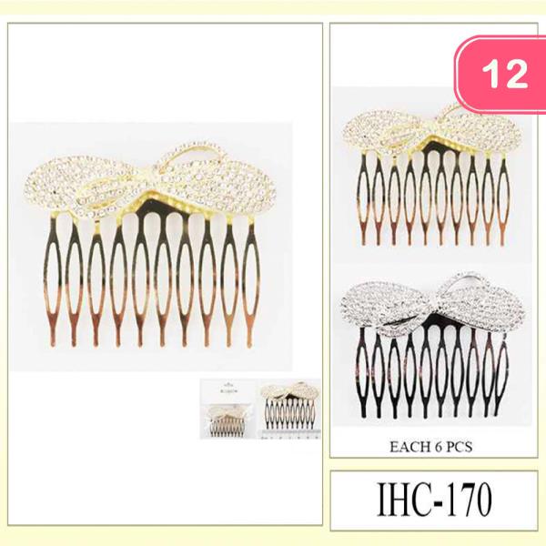 METAL RHINESTONE BOW DESIGN EMBELLISHED COMB (12 UNITS)