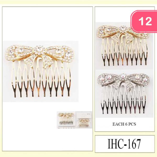 METAL RHINESTONE BOW DESIGN EMBELLISHED COMB (12 UNITS)