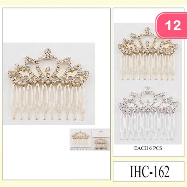 METAL RHINESTONE TIARA DESIGN EMBELLISHED COMB (12 UNITS)