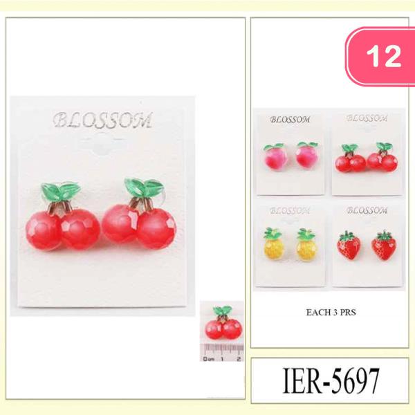 METAL FRUIT DESIGN STUD EARRINGS SET (12 UNITS)