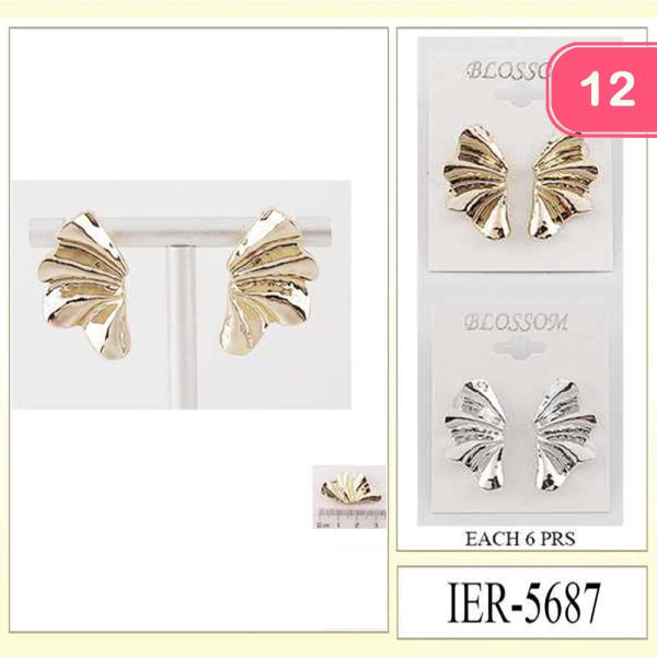 METAL TEXTURED SHELL STUD EARRINGS (12 UNITS)