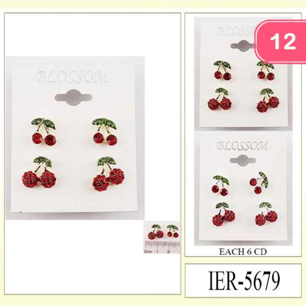 METAL CHERRY STUD EARRINGS SET (12 UNITS)