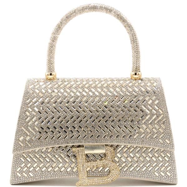 RHINESTONE B DESIGN HANDLE EVENING BAG