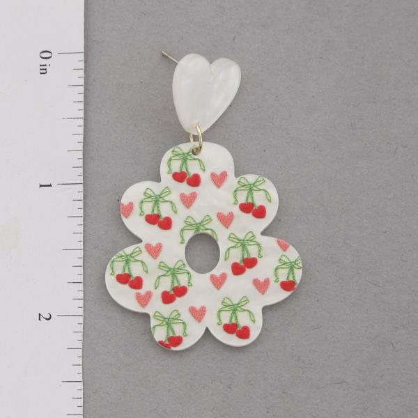 FLOWER HEART CHERRY PATTERN DANGLE EARRING