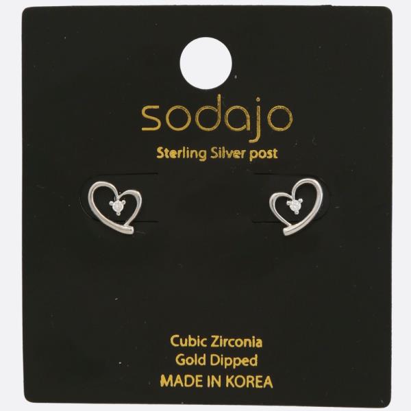 SODAJO HEART CZ GOLD DIPPED STERLING SILVER POST EARRING