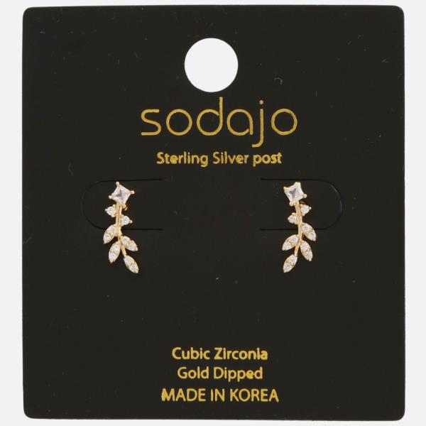 SODAJO LEAF CZ GOLD DIPPED STERLING SILVER POST EARRING