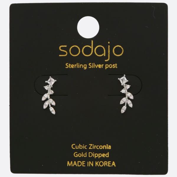 SODAJO LEAF CZ GOLD DIPPED STERLING SILVER POST EARRING