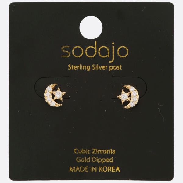 SODAJO MOON STAR CZ GOLD DIPPED STERLING SILVER POST EARRING