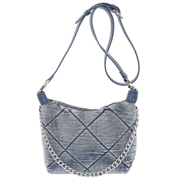 QUILTED WASHED DENIM SHOULDER CHAIN CROSSBODY BAG