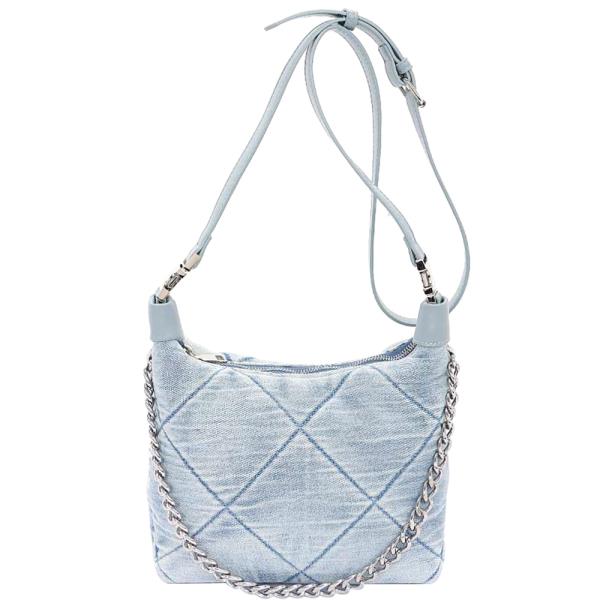 QUILTED WASHED DENIM SHOULDER CHAIN CROSSBODY BAG