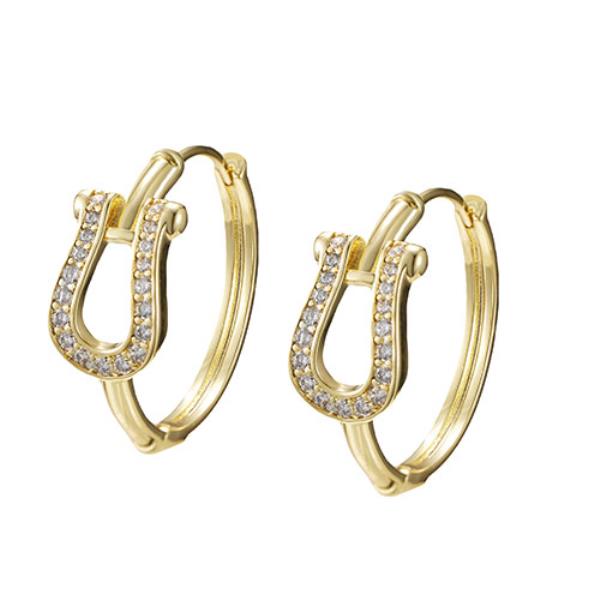 WESTERN STYLE CZ HORSESHOE HOOP GOLD PLATED EARRING