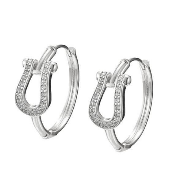 WESTERN STYLE CZ HORSESHOE HOOP GOLD PLATED EARRING