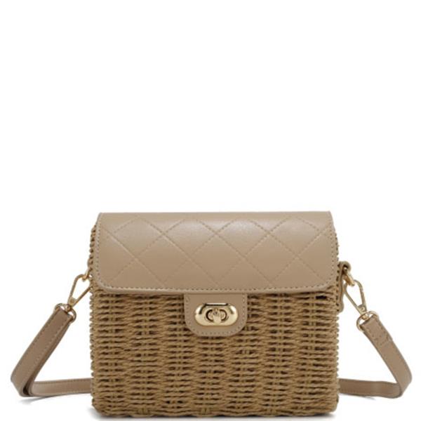 QUILTED STRAW TWIST CROSSBODY BAG