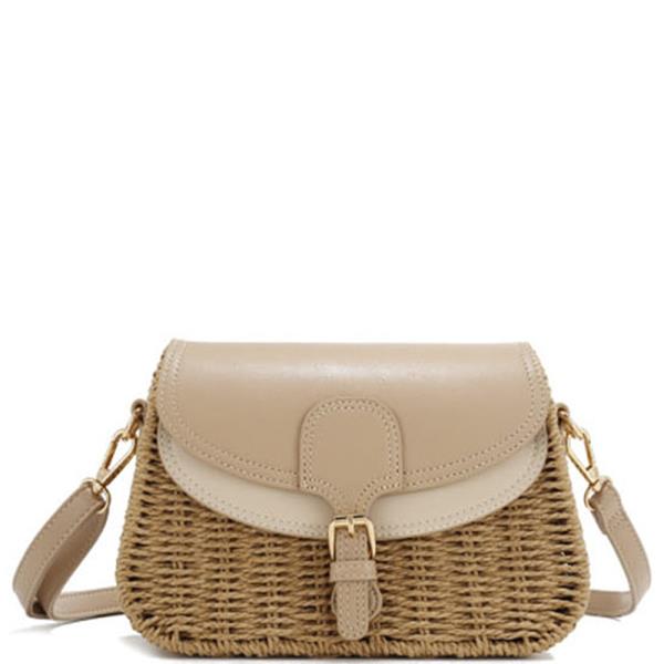 TWO TONE STRAW DESIGN CROSSBODY BAG