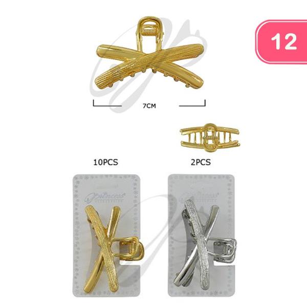 TEXTURED CRISS CROSS METAL HAIR CLAW CLIP (12 UNITS)