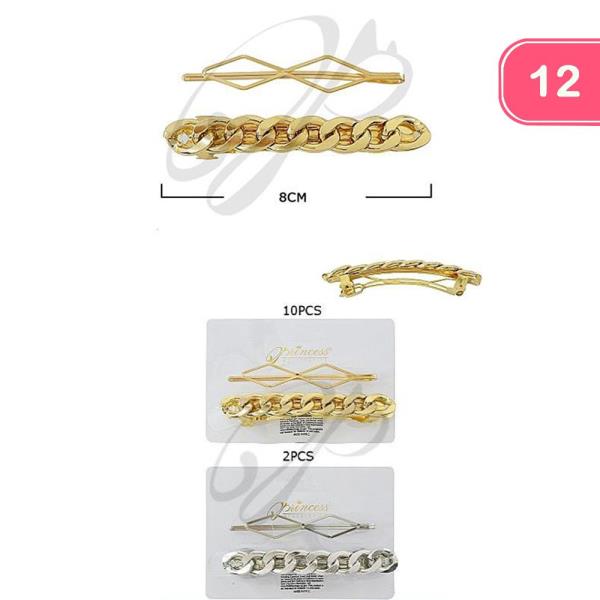 MODERN METAL BOBBY PIN BARRETTE CLIP HAIR 2 PC SET (12 UNITS)