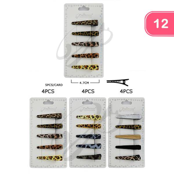 ANIMAL PRINT ALLIGATOR CLIP HAIR PIN 5 PC SET (12 UNITS)