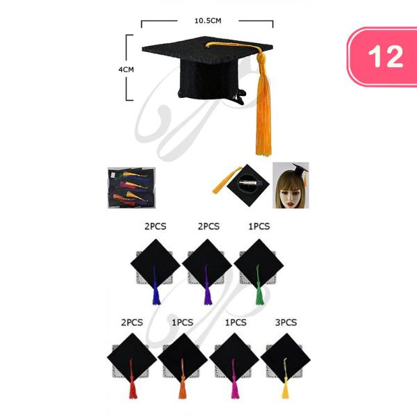 MINI GRADUATION CAP WITH TASSEL HAIR CLIP DECOR (12 UNITS)