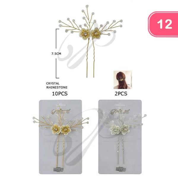 RHINESTONE PEARL BRIDAL HAIR PIN STICK DECOR (12 UNITS)