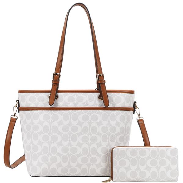 2IN1 OVAL PRINT SHOULDER TOTE BAG W WALLET SET