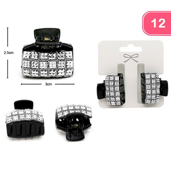 RHINESTONE HAIR CLAW CLIP CHECKERED RECTANGLE (12 UNITS)