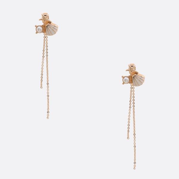 DAINTY SEASHELL STARFISH CHAIN DANGLE EARRING