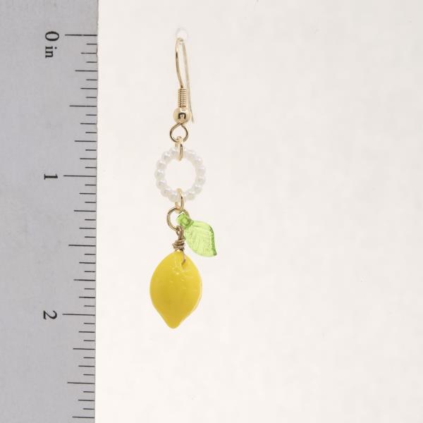 DAINTY LEMON CHARM PEARL RING DANGLE EARRING