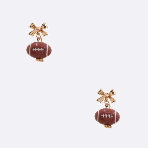 FOOTBALL RIBBON BOW DAINTY EARRING