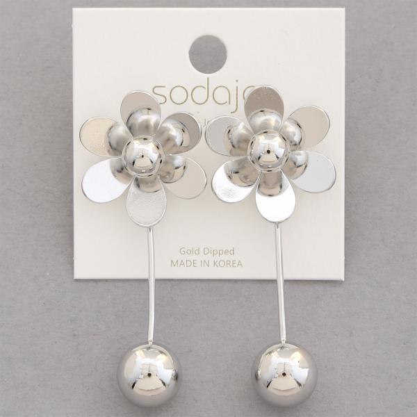 SODAJO FLOWER METAL BAR BALL BEAD GOLD DIPPED EARRING