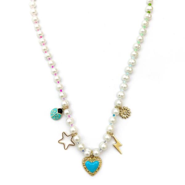 MIXED CHARM PEARL BEAD NECKLACE