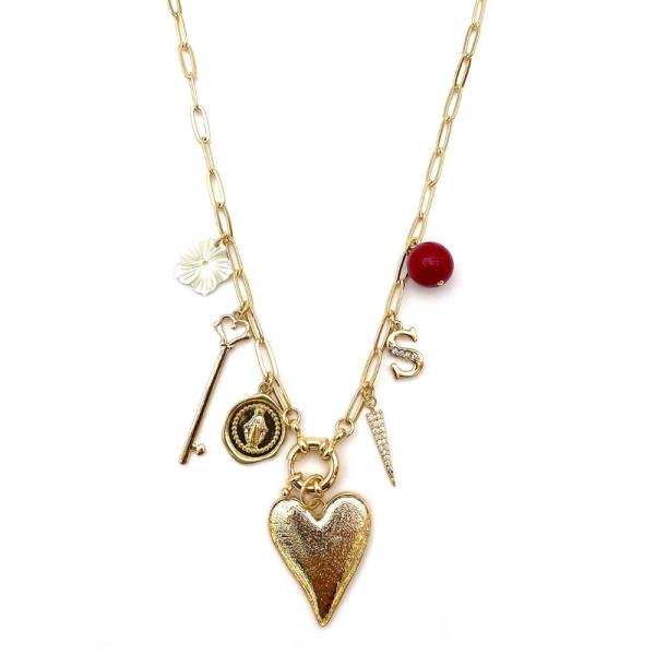 HEART PENDANT MULTI BEAD NECKLACE