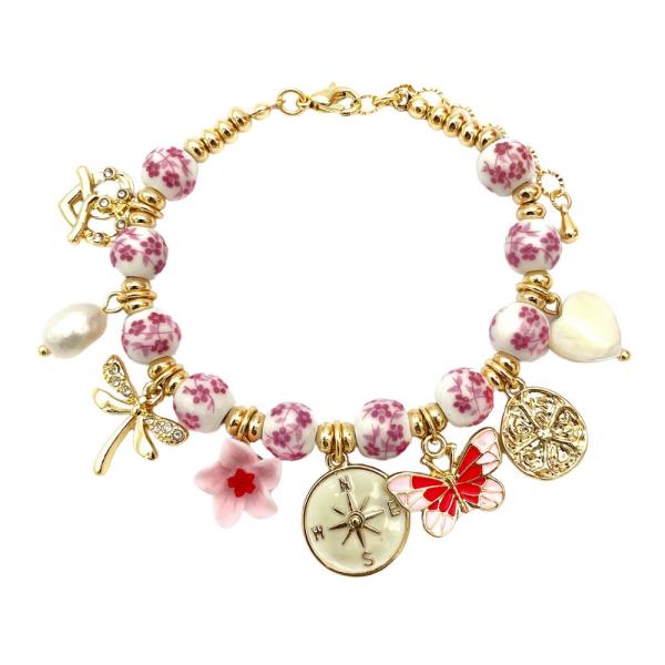 MULTI CHARM CERAMIC BEAD BRACELET