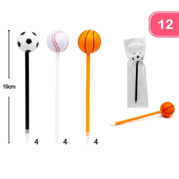 PLASTIC SPORTS BALLPOINT PEN SOCCER BASEBALL BASKETBALL DESIGN (12 UNITS)