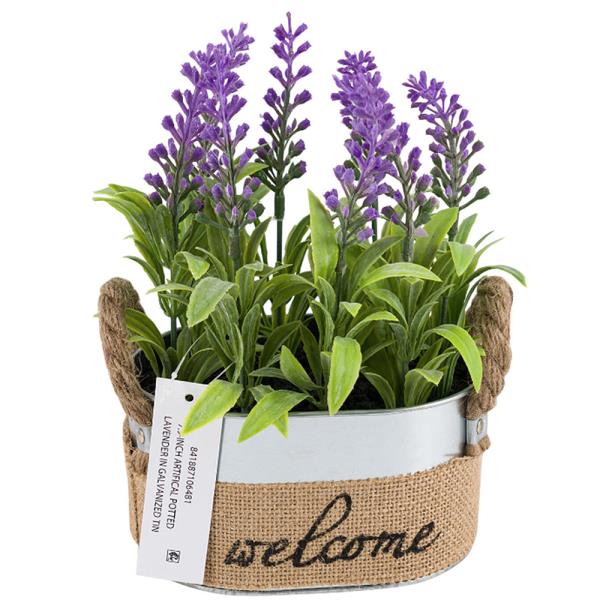 MAINSTAYS ARTIFICIAL POTTED LAVENDER IN GALVANIZED TIN