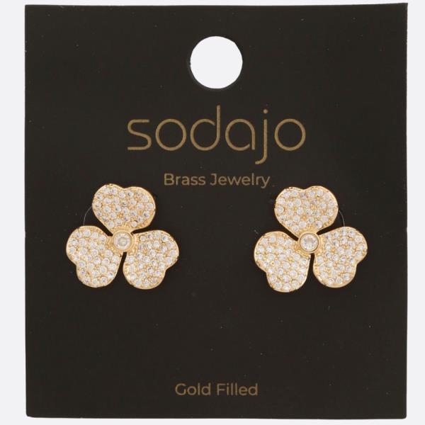 SODAJO CLOVER SHAPE CRYSTAL GOLD FILLED EARRING