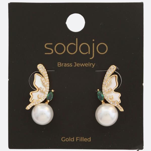 SODAJO BUTTERFLY PEARL BEAD GOLD FILLED EARRING