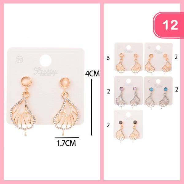 RHINESTONE DANGLE SHELL DROP EARRINGS (12 UNITS)