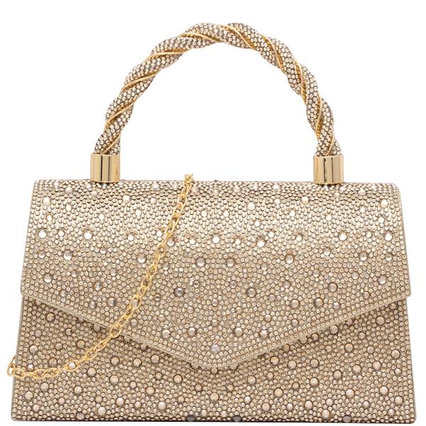 STUDDED TOP TWIST HANDLE CLUTCH BAG