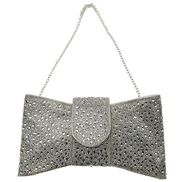 STUDDED BOW DESIGN CLUTCH BAG
