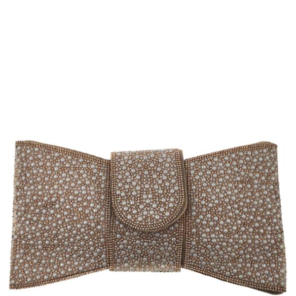 PEARL BLING BOW DESIGN CLUTCH BAG
