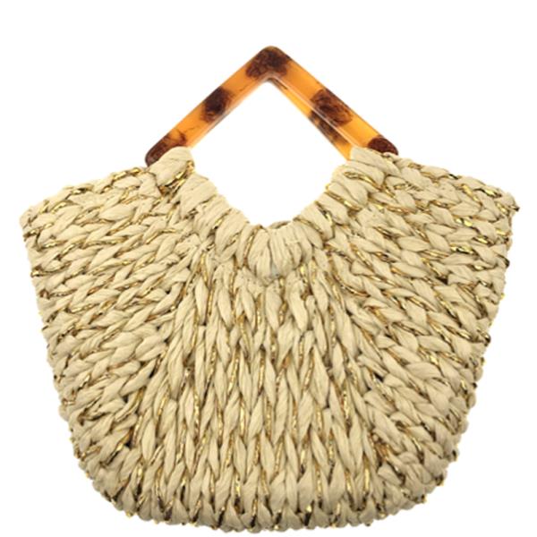 STRAW METALLIC TRIANGULAR HANDLE TOTE BAG