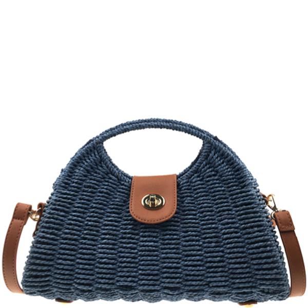 COLORED STRAW HANDLE SATCHEL BAG
