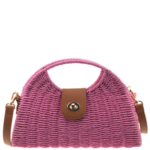 COLORED STRAW HANDLE SATCHEL BAG