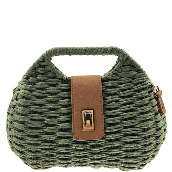 COLORED STRAW HANDLE SATCHEL BAG