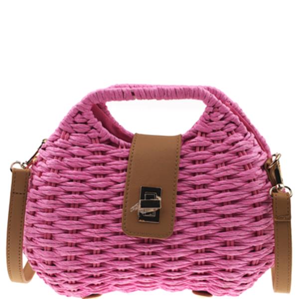 COLORED STRAW HANDLE SATCHEL BAG
