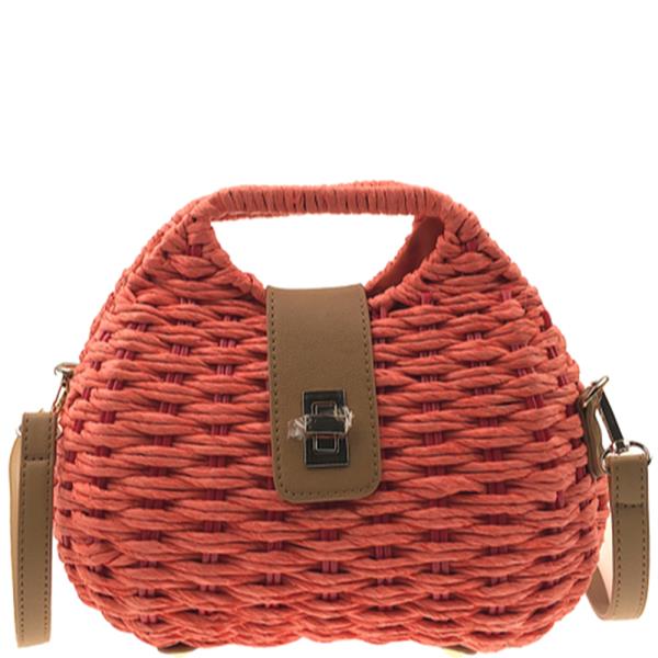 COLORED STRAW HANDLE SATCHEL BAG