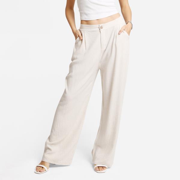 ELASTIC WAIST SOLID WIDELEG PANTS