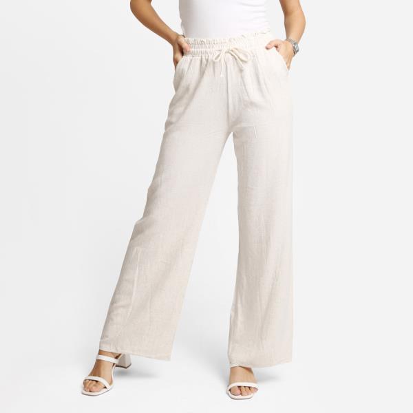 ELASTIC WAIST SOLID WIDELEG PANTS