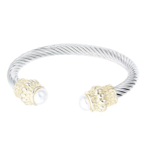 TWO TONE BALL BEAD CUFF BRACELET