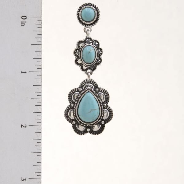 WESTERN STYLE TEADROP CONCHO LINK DANGLE EARRING